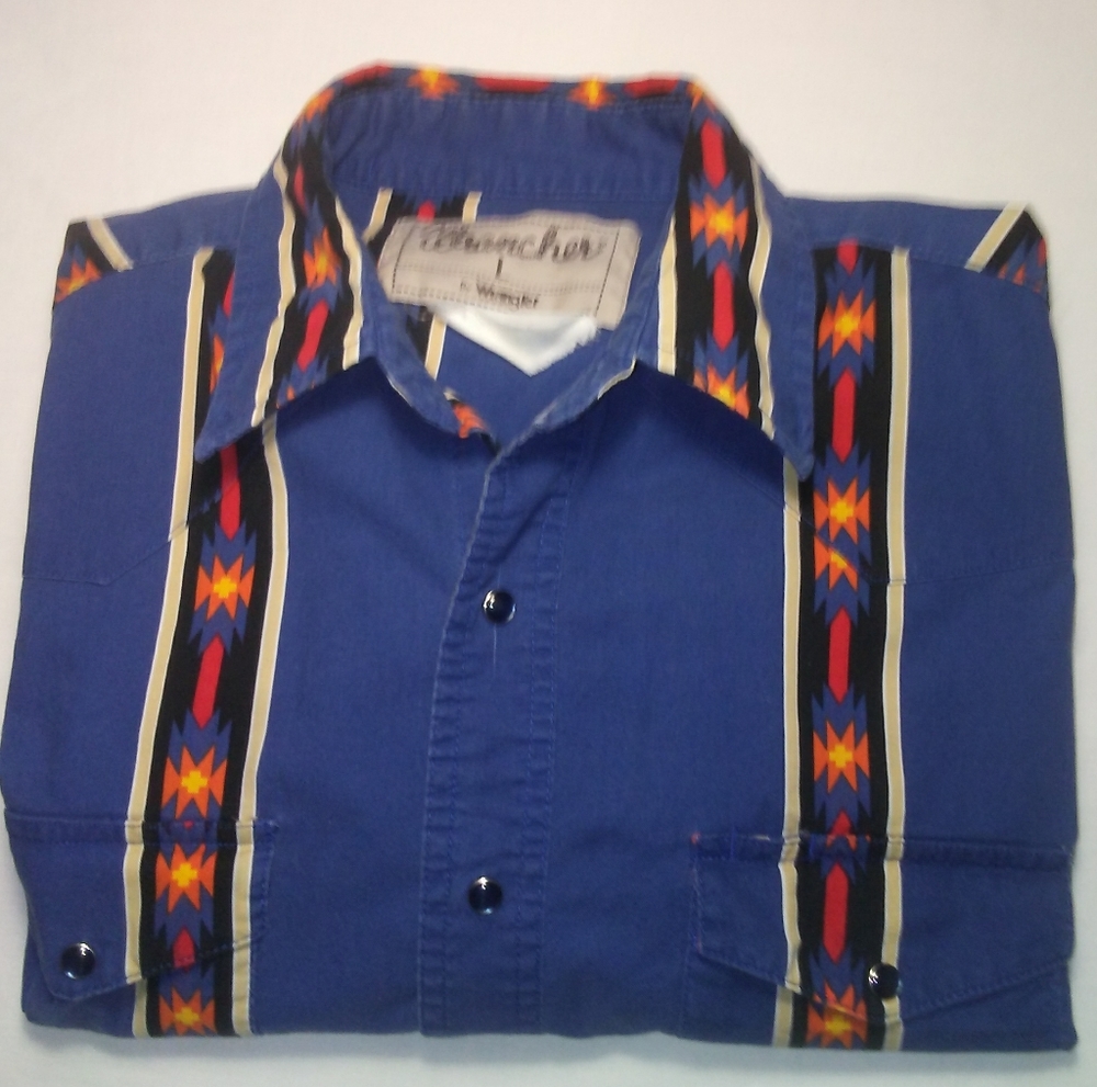 Vintage Rare Wrangler Aztec Print Western Snap